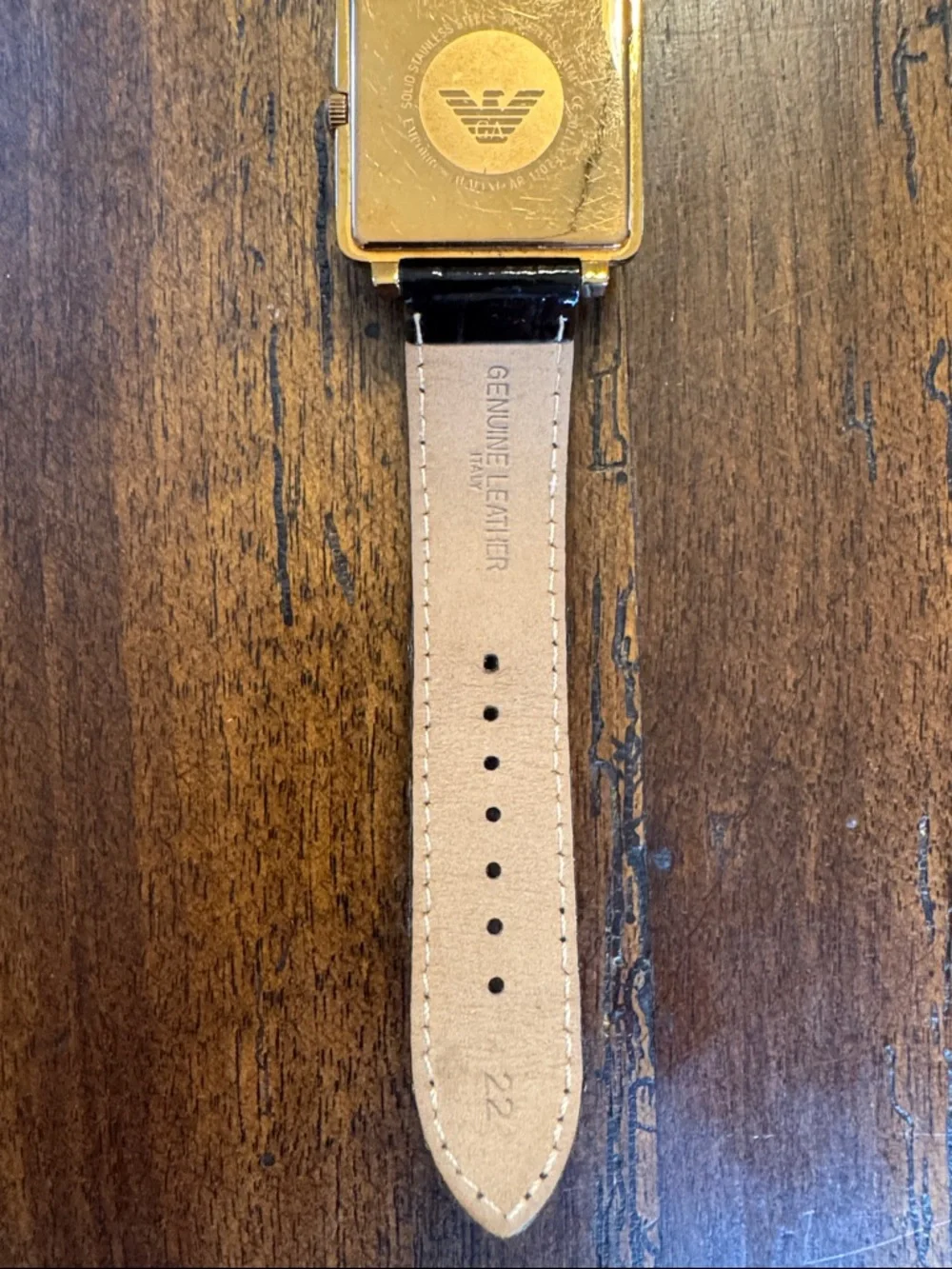 Emporio Armani Square Gold White Dial Watch Bernard Italy Black Leather Strap